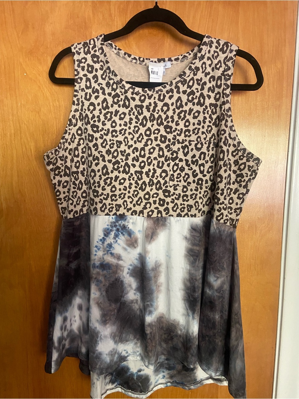 White Birch XL Leopard Print & Tie-Dye Sleeveless Tunic - Beige, Brown, Black